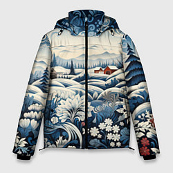 Куртка зимняя мужская Зимний лес новогодний узор, цвет: 3D-черный