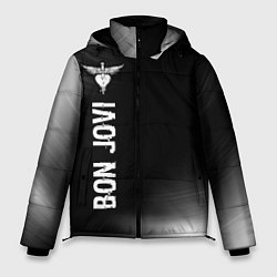 Куртка зимняя мужская Bon Jovi glitch на темном фоне по-вертикали, цвет: 3D-черный