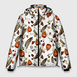Куртка зимняя мужская Перья и физалис, цвет: 3D-черный