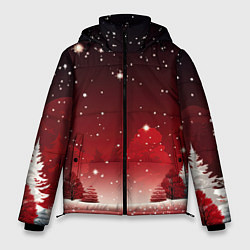 Куртка зимняя мужская Зимний берег реки с деревьями и льдом, цвет: 3D-красный