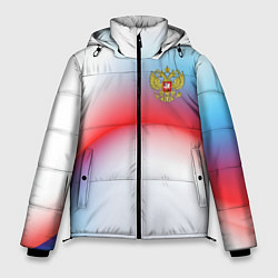 Куртка зимняя мужская Герб России на фоне абстрактного триколора, цвет: 3D-черный