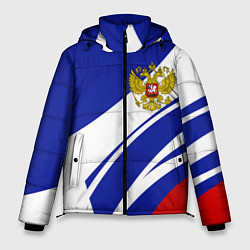 Куртка зимняя мужская Герб России на абстрактных полосах, цвет: 3D-черный