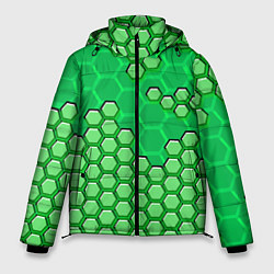 Мужская зимняя куртка Зелёная энерго-броня из шестиугольников