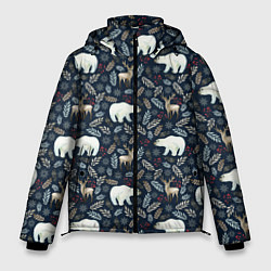 Куртка зимняя мужская Акварельные медведи и олени, цвет: 3D-светло-серый