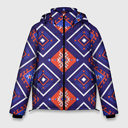 Куртка зимняя мужская Этнические ромбы в контрасте, цвет: 3D-черный