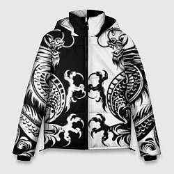 Куртка зимняя мужская Черный и белый дракон, цвет: 3D-красный