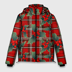 Куртка зимняя мужская Остролист на красной шотландке, цвет: 3D-черный