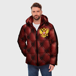 Куртка зимняя мужская Золотой герб России на красном кожаном фоне, цвет: 3D-красный — фото 2