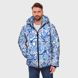 Куртка зимняя мужская Гжельская роспись на белом фоне, цвет: 3D-светло-серый — фото 2