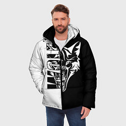 Куртка зимняя мужская Волк - чёрно белое, цвет: 3D-светло-серый — фото 2