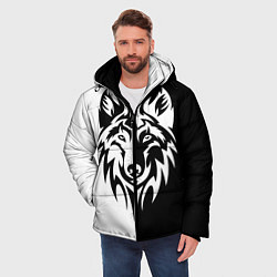 Куртка зимняя мужская Волк чёрно-белый, цвет: 3D-черный — фото 2