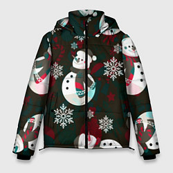 Куртка зимняя мужская Снеговики узоры, цвет: 3D-черный