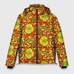 Мужская зимняя куртка Хохломская роспись золотистые цветы и ягоды на кра