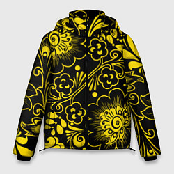 Мужская зимняя куртка Хохломская роспись золотые цветы на чёроном фоне