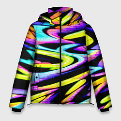 Куртка зимняя мужская Экспрессивная неоновая абстракция, цвет: 3D-светло-серый