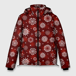 Куртка зимняя мужская Snowflakes on a red background, цвет: 3D-красный