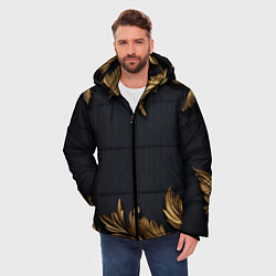 Куртка зимняя мужская Золотые объемные листья на черном, цвет: 3D-светло-серый — фото 2