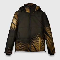 Мужская зимняя куртка Тонкие золотые листья на черном фоне