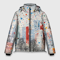 Куртка зимняя мужская Новогодний город и цветной снег, цвет: 3D-черный