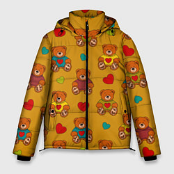 Куртка зимняя мужская Игрушечные мишки и разноцветные сердца, цвет: 3D-красный