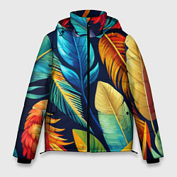 Куртка зимняя мужская Пёстрые пёрышки попугаев, цвет: 3D-красный
