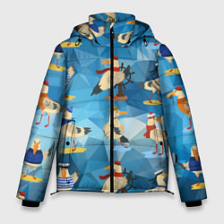 Мужская зимняя куртка Паттерн чаек на полигональном синем