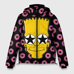 Куртка зимняя мужская Барт Симпсон на фоне пончиков, цвет: 3D-черный