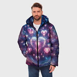 Куртка зимняя мужская Космические сердца - звезды, цвет: 3D-черный — фото 2