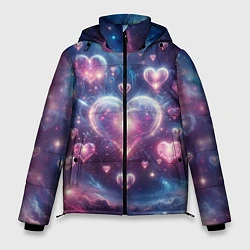 Куртка зимняя мужская Космические сердца - звезды, цвет: 3D-красный
