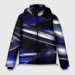 Куртка зимняя мужская Синие и серебреные абстрактные полосы, цвет: 3D-черный
