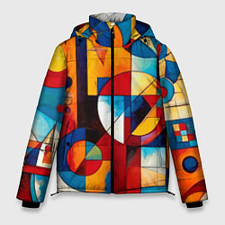 Куртка зимняя мужская Абстракция из ярких цветов и геометрических фигур, цвет: 3D-черный
