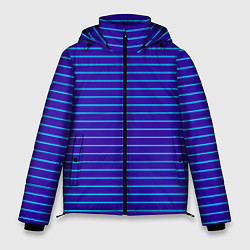 Куртка зимняя мужская Неоновые линии циан на темно синем, цвет: 3D-светло-серый