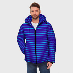 Куртка зимняя мужская Неоновые линии циан на темно синем, цвет: 3D-светло-серый — фото 2