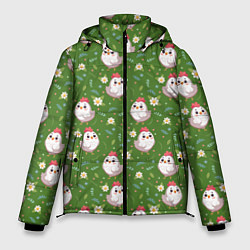 Куртка зимняя мужская Курица и цветы паттерн, цвет: 3D-красный