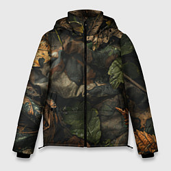 Куртка зимняя мужская Реалистичный охотничий камуфляж из ткани и листьев, цвет: 3D-светло-серый