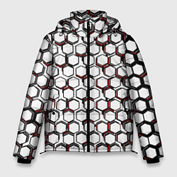Мужская зимняя куртка Киберпанк узор из шестиугольников красный