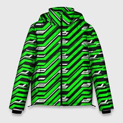 Мужская зимняя куртка Чёрно-зелёный линейный узор киберпанк
