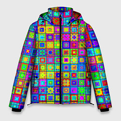 Куртка зимняя мужская Узор из разноцветных квадратов, цвет: 3D-красный