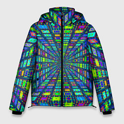 Куртка зимняя мужская Абстрактный узор коридор из разноцветных квадратов, цвет: 3D-красный
