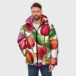 Куртка зимняя мужская Паттерн с тюльпанами, цвет: 3D-красный — фото 2