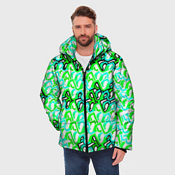 Куртка зимняя мужская Зелёный узор и бело-чёрная обводка, цвет: 3D-черный — фото 2