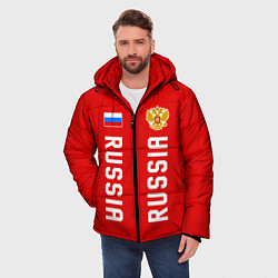 Куртка зимняя мужская Россия три полоски на красном фоне, цвет: 3D-светло-серый — фото 2