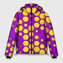 Куртка зимняя мужская Желтые соты на фиолетовом фоне, цвет: 3D-черный