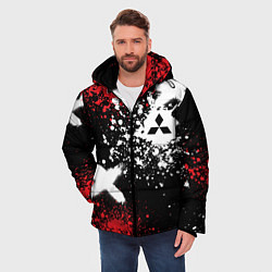 Куртка зимняя мужская Митсубиси на фоне граффити и брызг красок, цвет: 3D-черный — фото 2