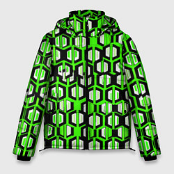 Куртка зимняя мужская Техно узор из шестиугольников зелёный, цвет: 3D-черный