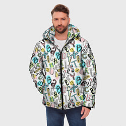 Куртка зимняя мужская Цветные каракули буквы алфавита, цвет: 3D-светло-серый — фото 2