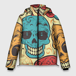 Куртка зимняя мужская Праздничные черепа, цвет: 3D-черный