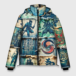 Мужская зимняя куртка Самураи на пэчворк дениме