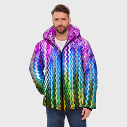 Куртка зимняя мужская Разноцветные волнистые полосы, цвет: 3D-светло-серый — фото 2
