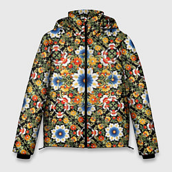 Мужская зимняя куртка Русские цветочные узоры красно-желтые